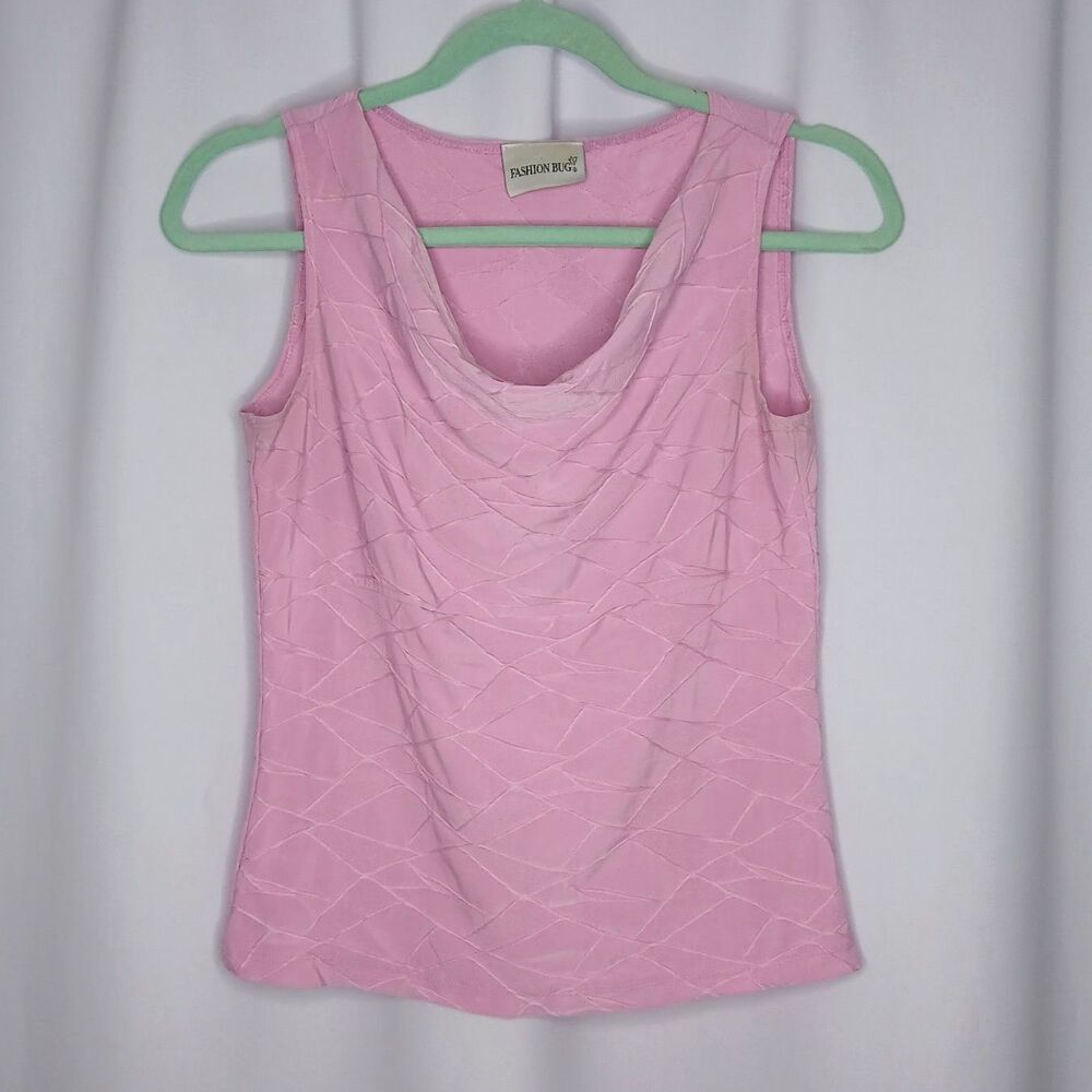 Fashion Bug Textured Tank Top Slvlss Blouse Stretch Scoop Neck Pink Womens Small